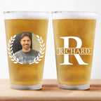 Father - Custom Photo Monogram Name - Personalized Beer Glass (HJ)