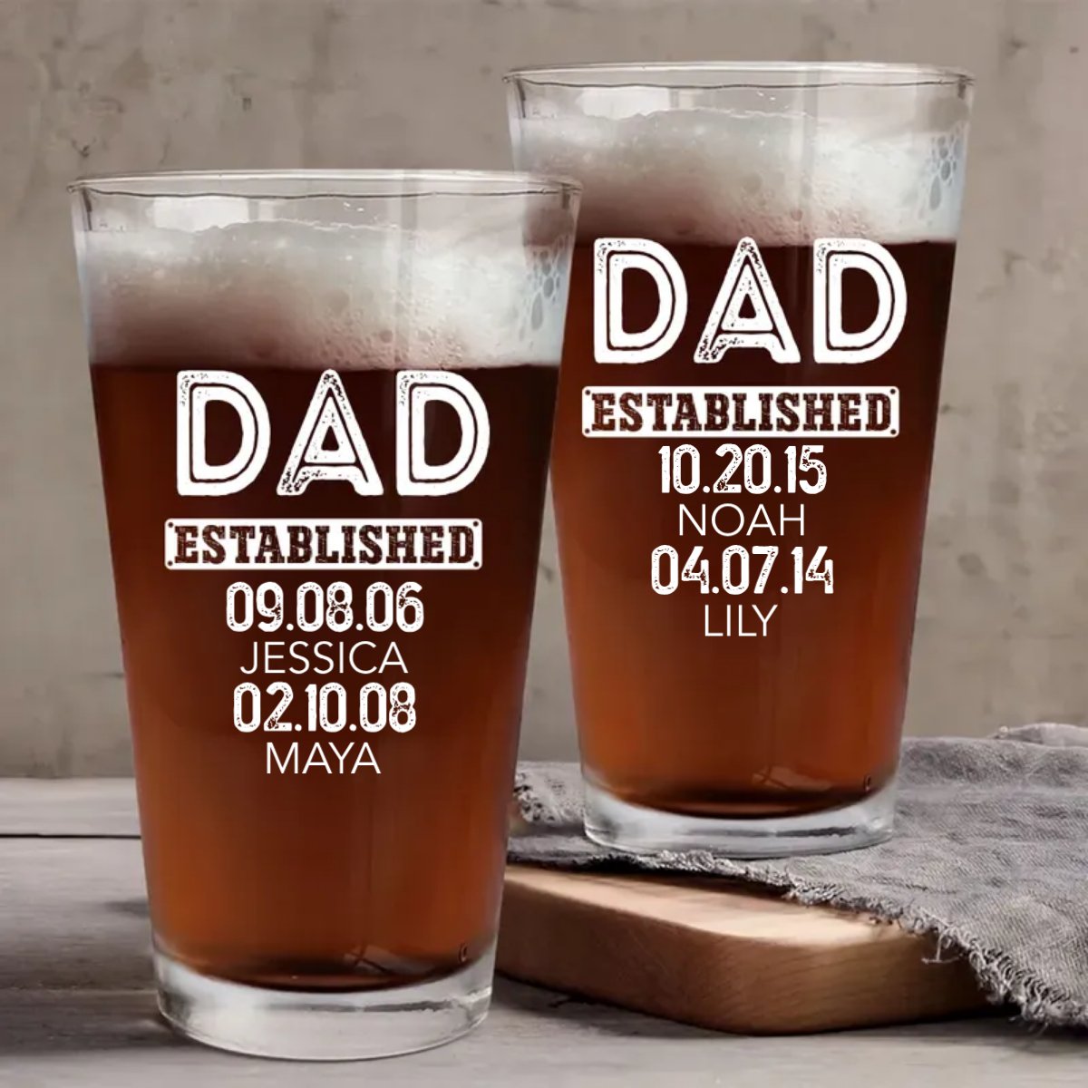 Father - Dad Established Custom Name - Personalized Beer Glass
