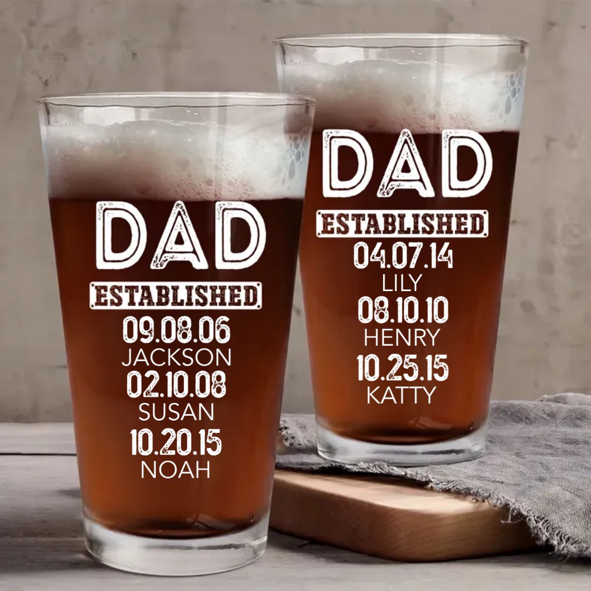 Father - Dad Established Custom Name - Personalized Beer Glass