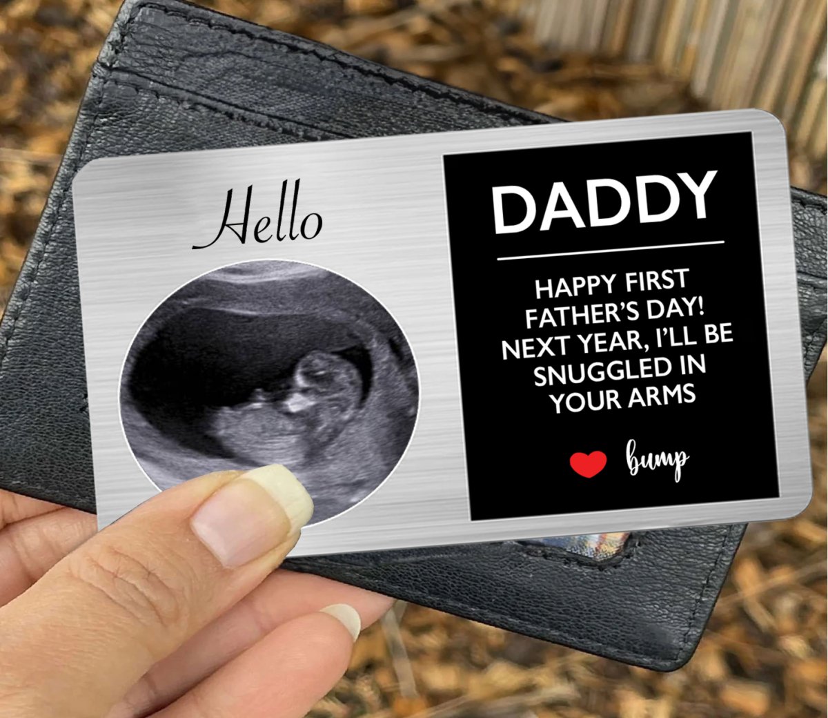 Father -  Next Year I'll Be Snuggled In Your Arms - Personalized Photo Aluminum Wallet Card