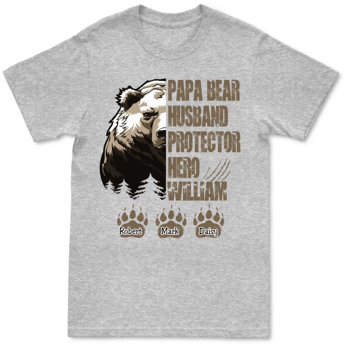 Father - Papa Bear Husband Protector Hero - Personalized Black Unisex T-shirt