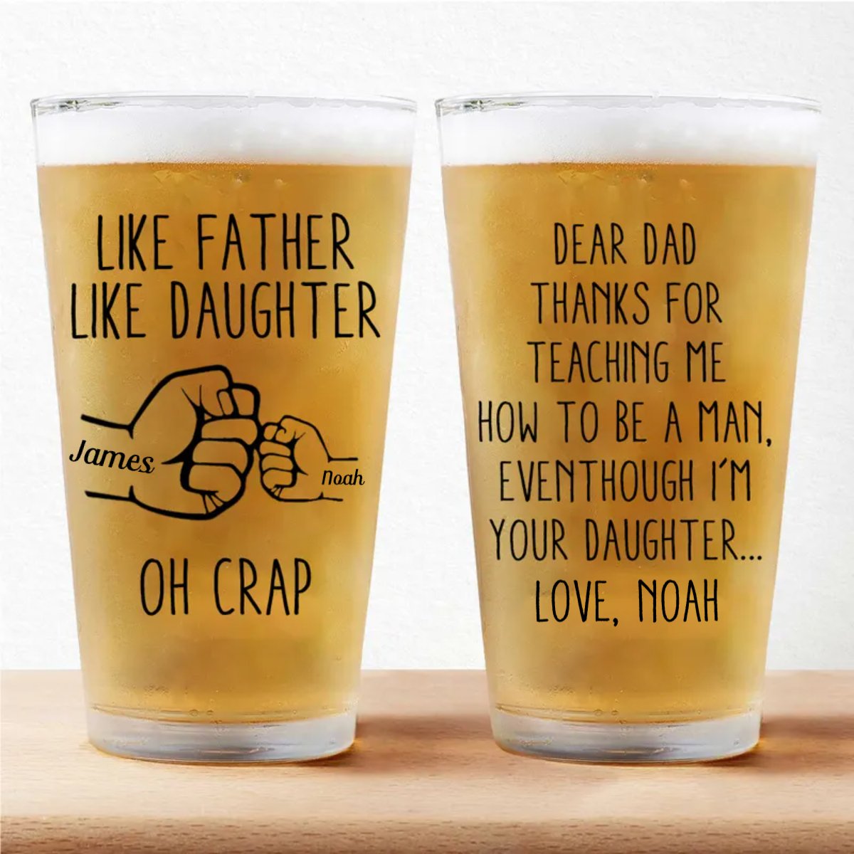 Father's Day - Thanks For Teaching Me How To Be A Man - Personalized Beer Glass (HJ)