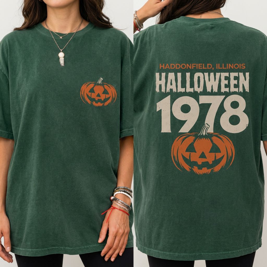 Vintage Halloween 1978 T-Shirt – Haddonfield Illinois Pumpkin Oversized Tee