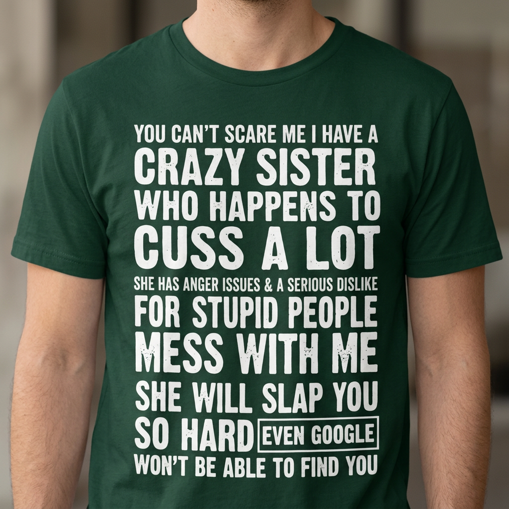 Crazy Sister T-Shirt – You Can't Scare Me Funny Sibling Gift