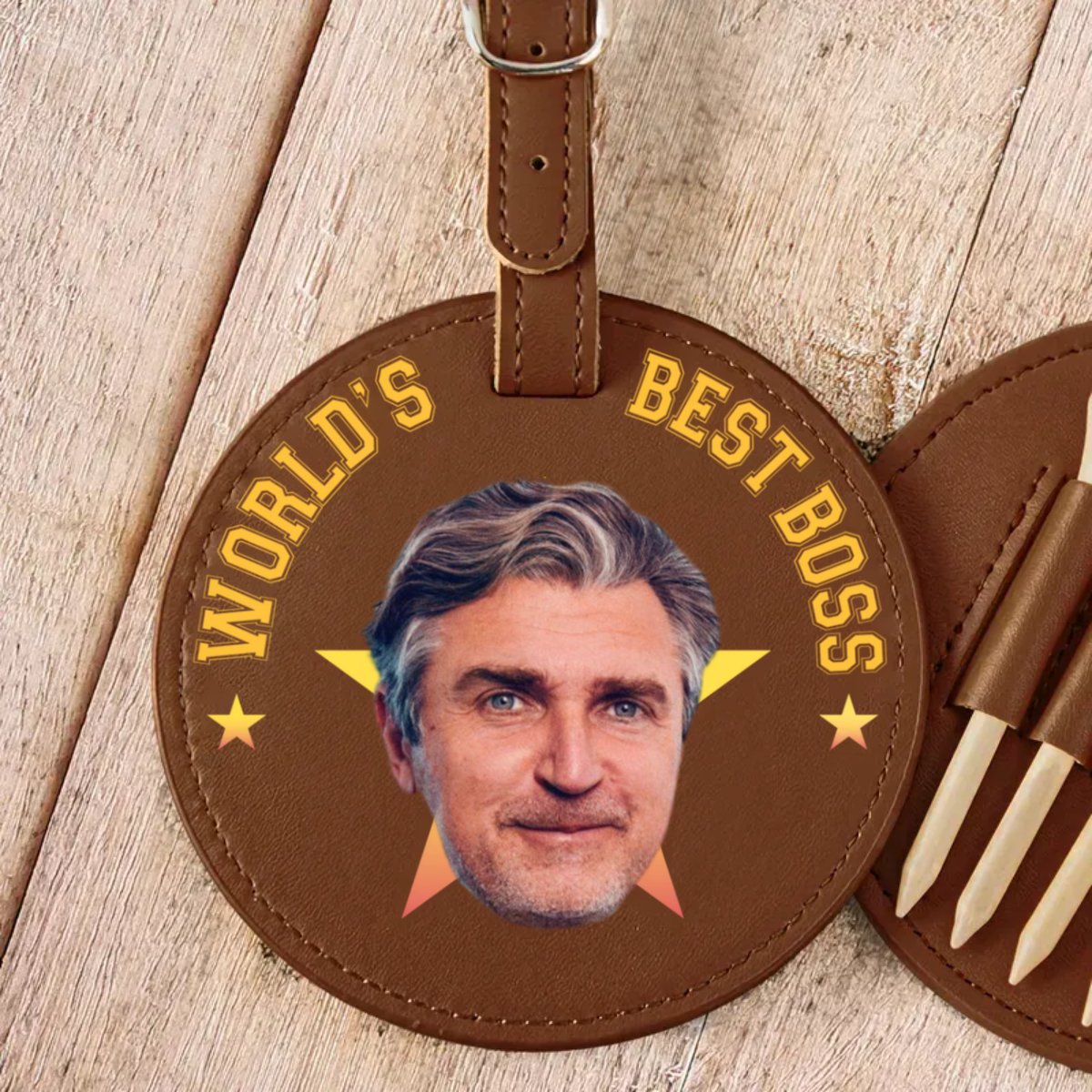 Amateurs de golf - Meilleur patron du monde - Étiquette de sac de golf en cuir personnalisée avec photo