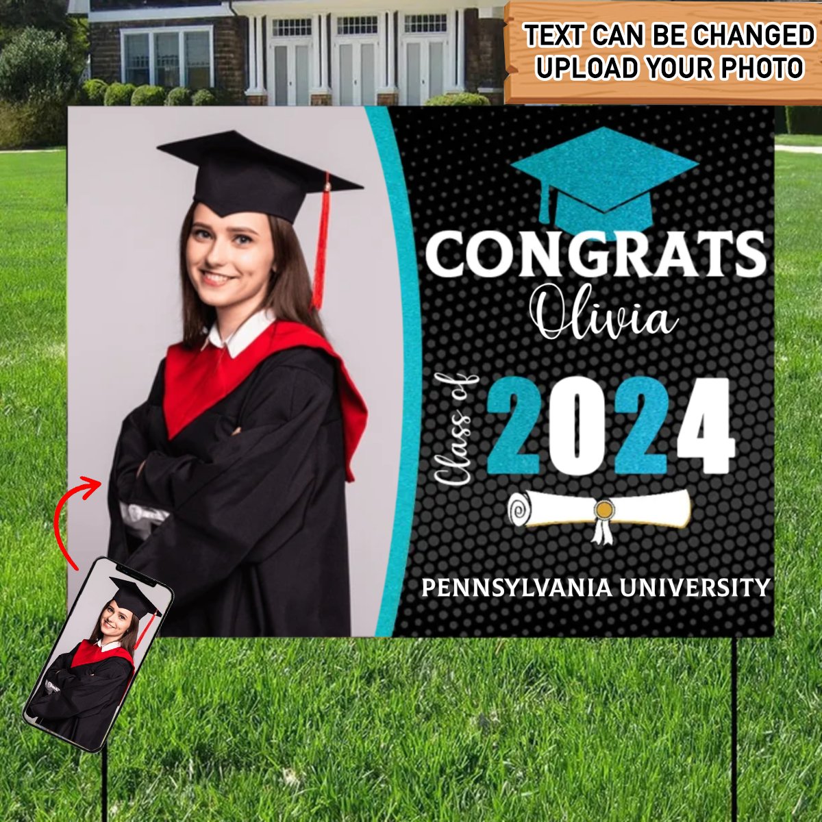 Graduation - Congrats Class of 2024 Custom Image -  Personalized Yard Sign