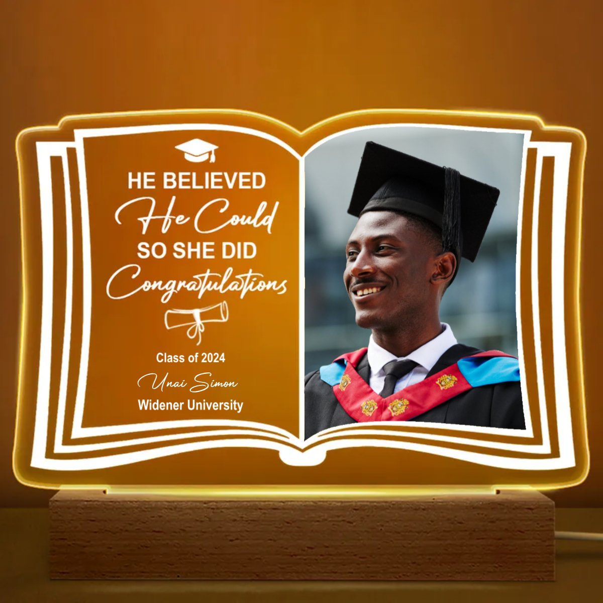 Graduation - Custom Photo She Believed She Could - Personalized Acrylic LED Night Light