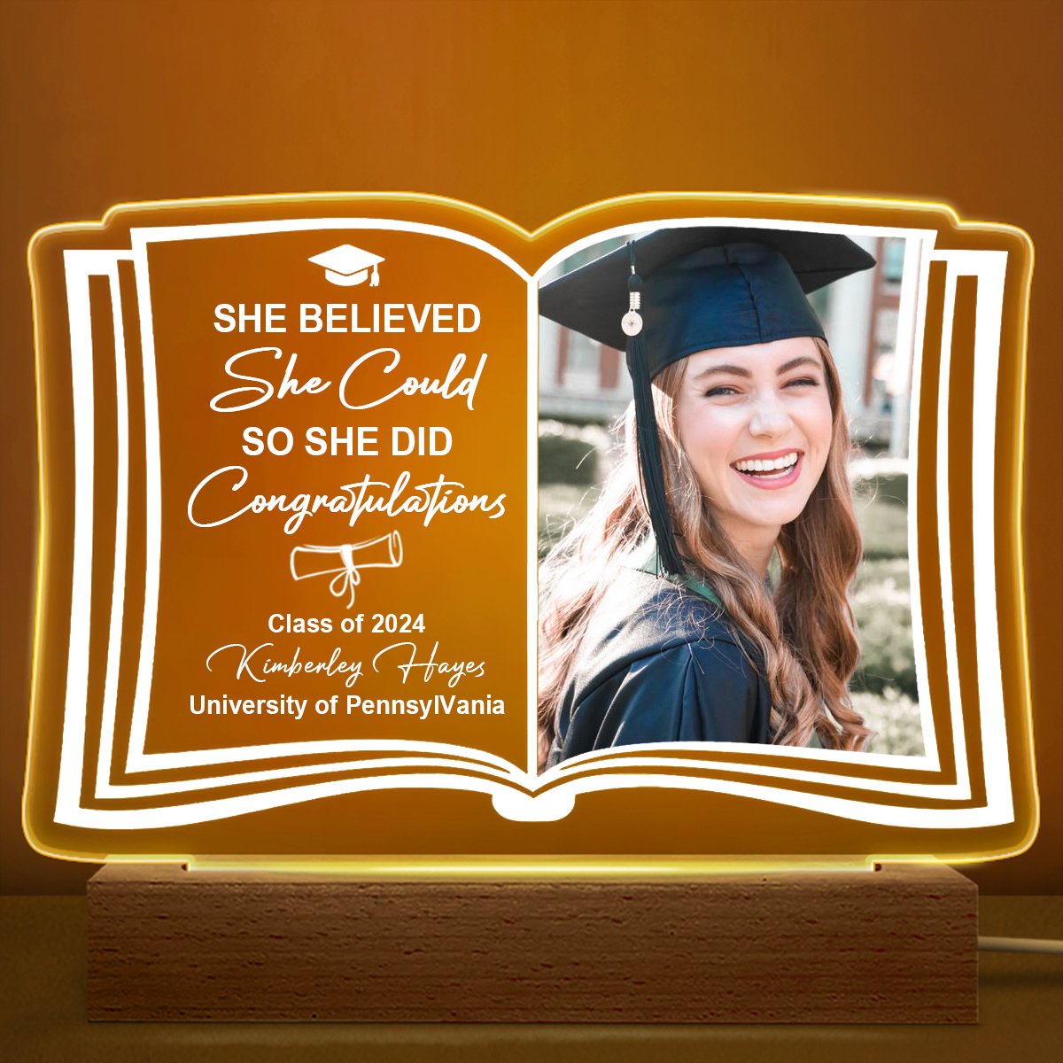 Graduation - Custom Photo She Believed She Could - Personalized Acrylic LED Night Light