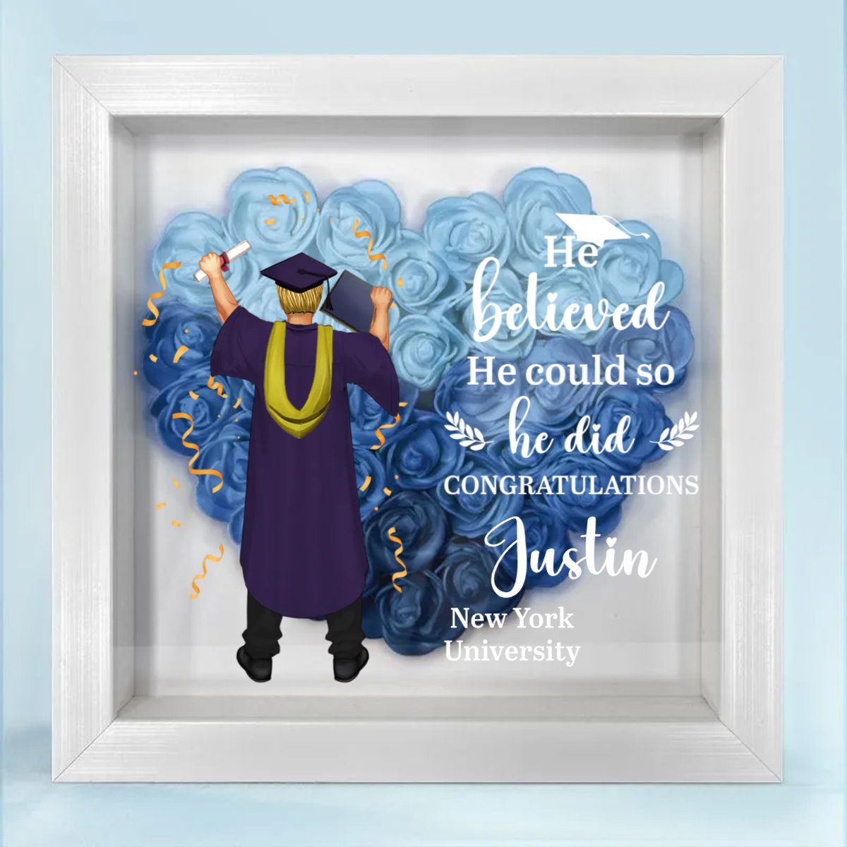 Graduation - She Believed She Could So She Did - Personalized Flower Shadow Box