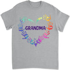 Grandma - Color Grandma Mom Heart, Hands Print  - Personalized T-shirt