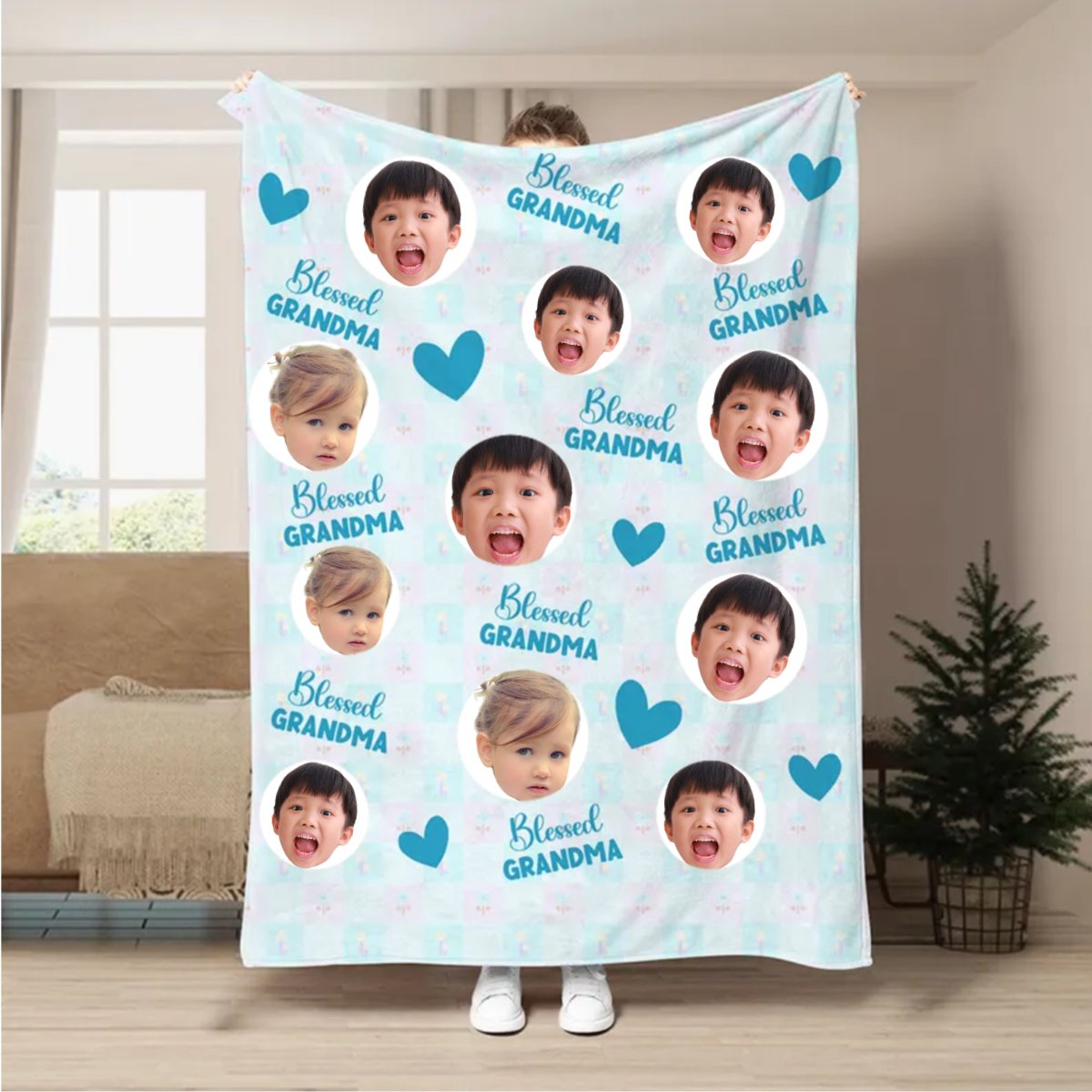 Grandma - Custom Photo Blessed Grandma - Personalized Blanket