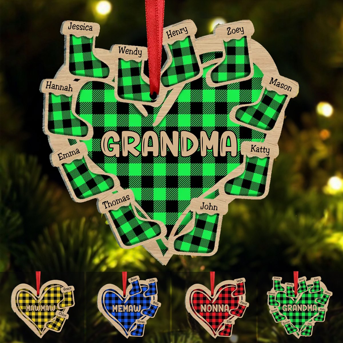 Grandma - Heart Christmas Socks - Personalized Acrylic Ornament