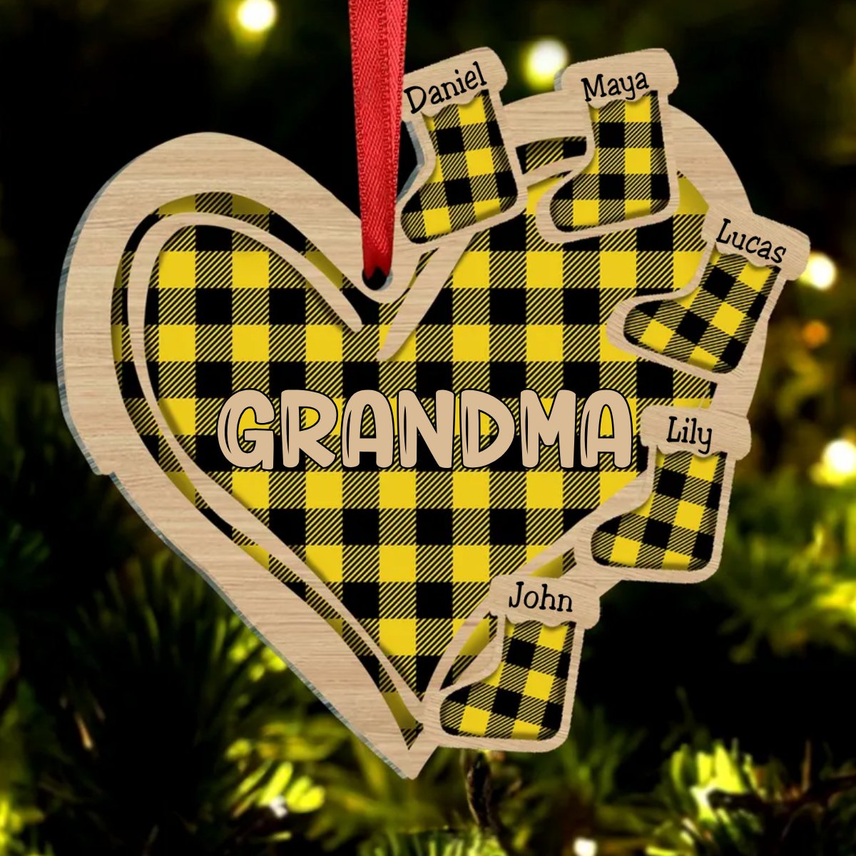 Grandma - Heart Christmas Socks - Personalized Acrylic Ornament