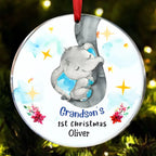 Grandson Granddaughter - Elephant Baby First Christmas - Personalized Circle Ornament