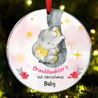 Grandson Granddaughter - Elephant Baby First Christmas - Personalized Circle Ornament