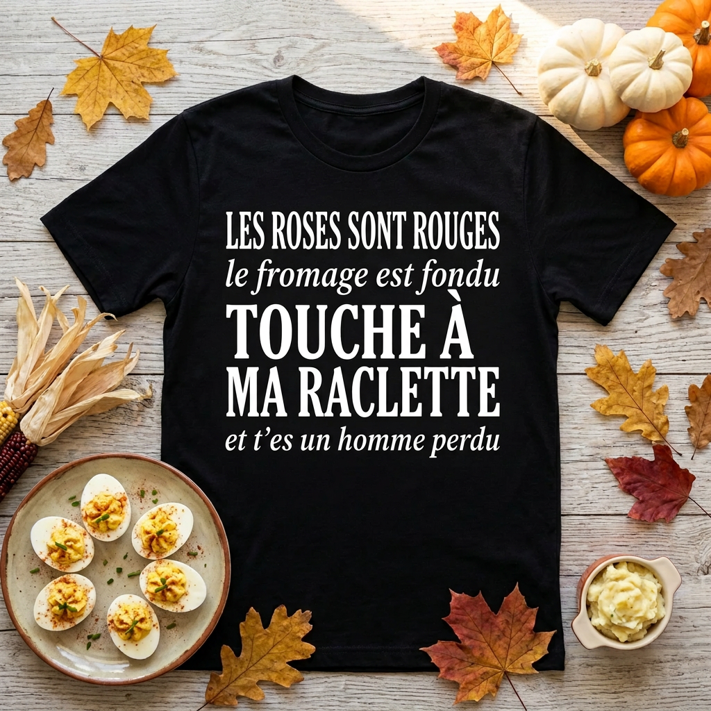 T-shirt noir avec citation humoristique sur la raclette