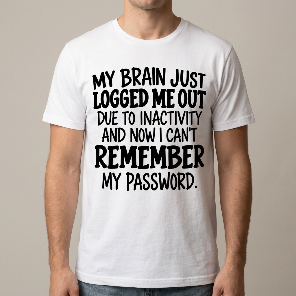 White My Brain Just Logged Me Out T-shirt on a model