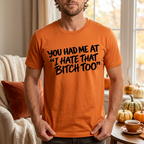 Orange quote T-shirt on male model