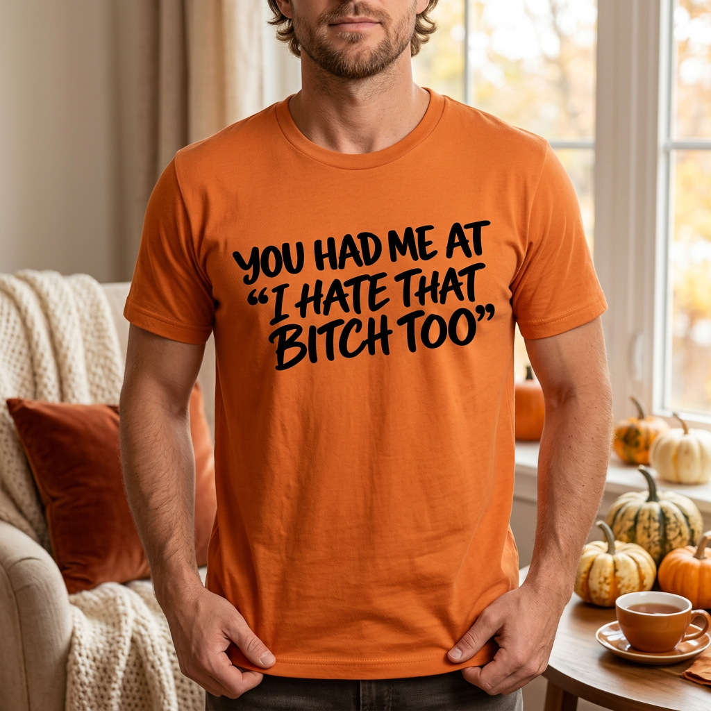 Orange quote T-shirt on male model
