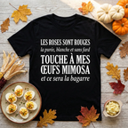 T-shirt noir humoristique Touche à mes œufs mimosa