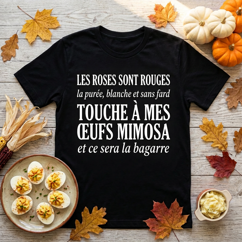 T-shirt noir humoristique Touche à mes œufs mimosa