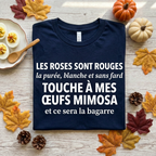 T-shirt bleu marine humoristique Touche à mes œufs mimosa