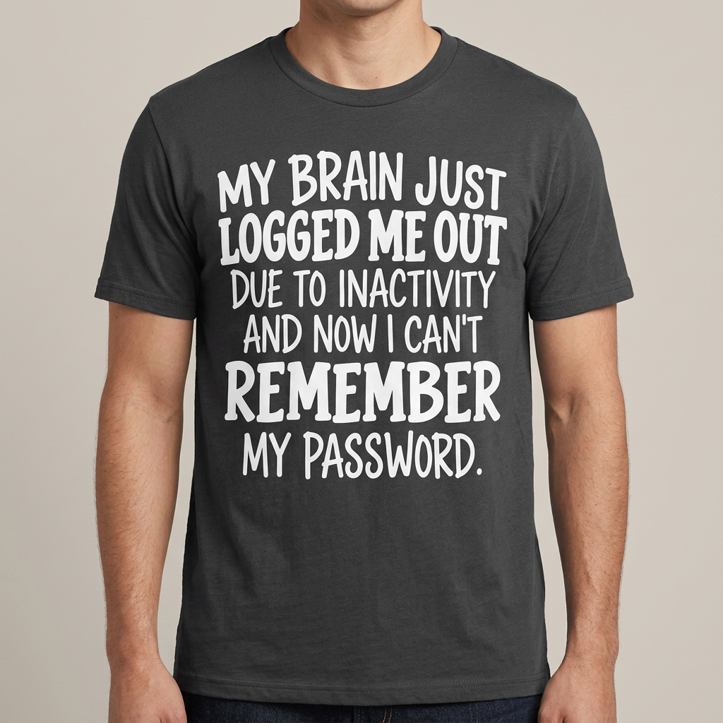 Charcoal My Brain Just Logged Me Out T-shirt on a model