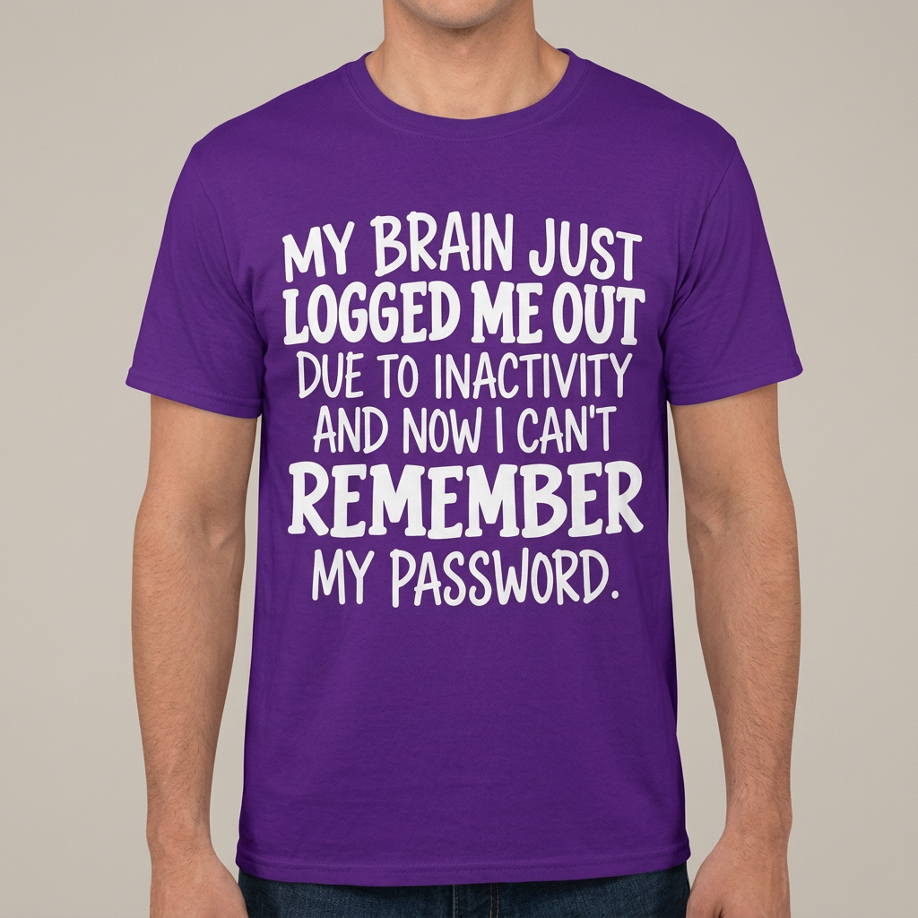 Purple My Brain Just Logged Me Out T-shirt on a model
