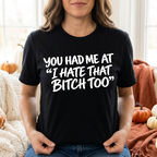Black quote T-shirt on female model