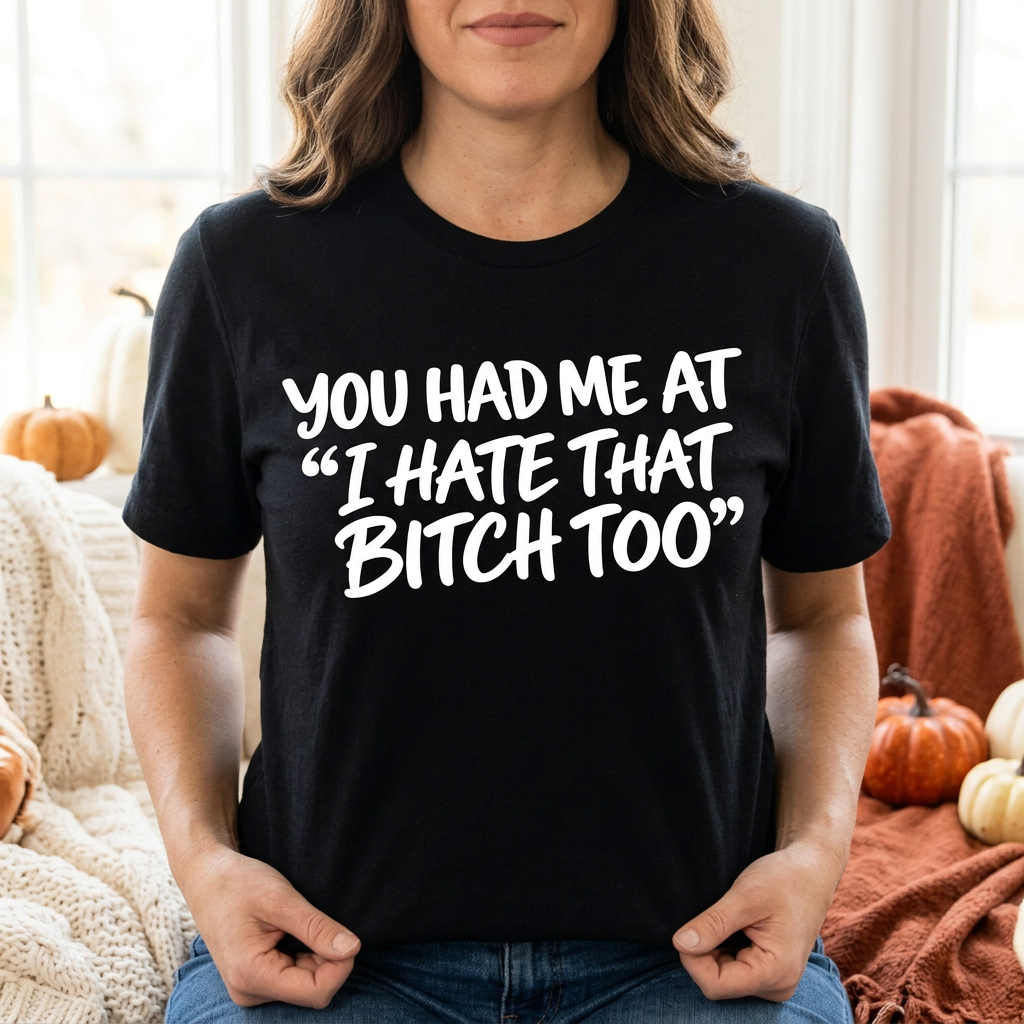Black quote T-shirt on female model