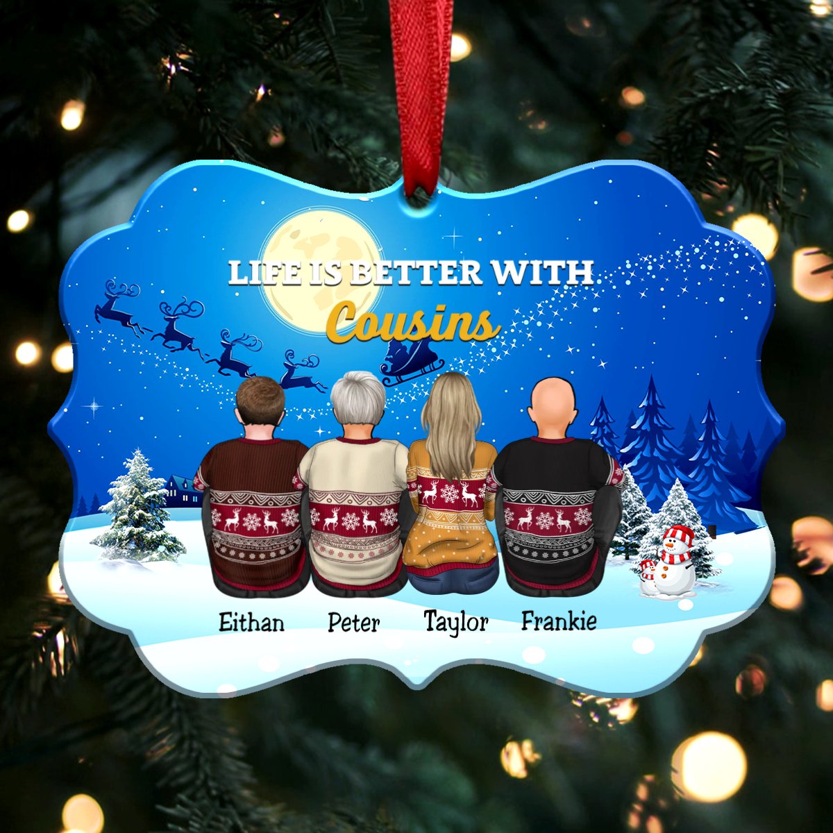 Life Is Better With Cousins - Personalized Christmas Ornament (Moon)
