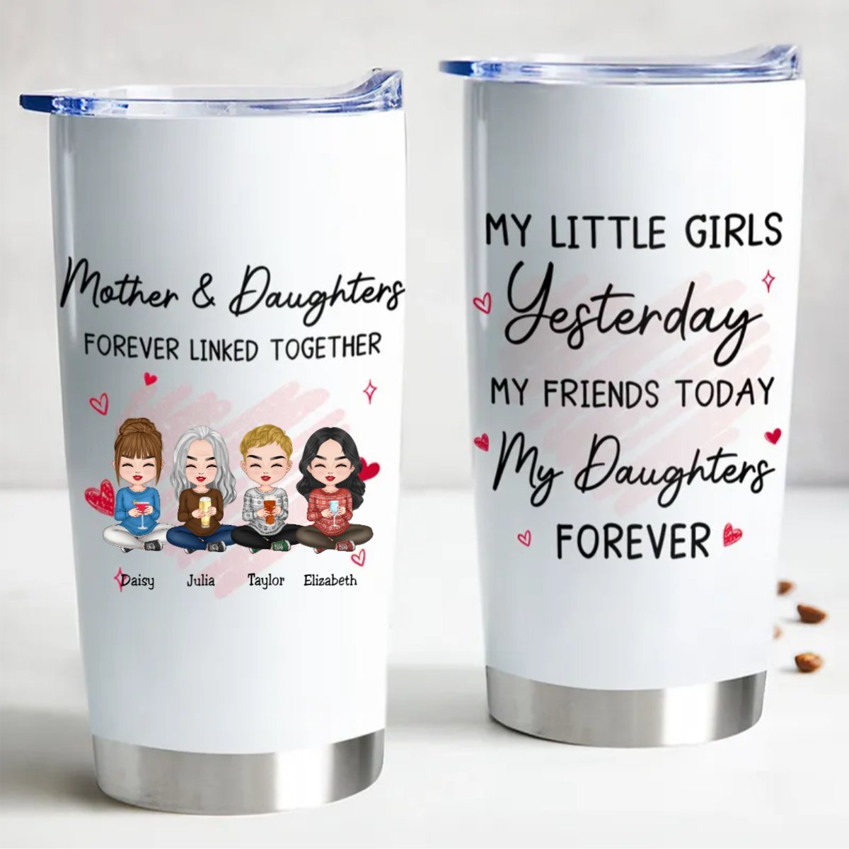 Linked Hearts Mother-Daughter Personalized Tumbler - 20oz