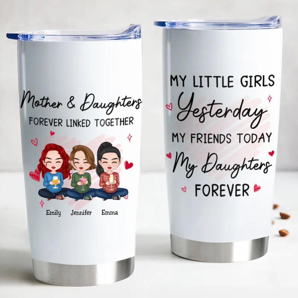 Linked Hearts Mother-Daughter Personalized Tumbler - 20oz