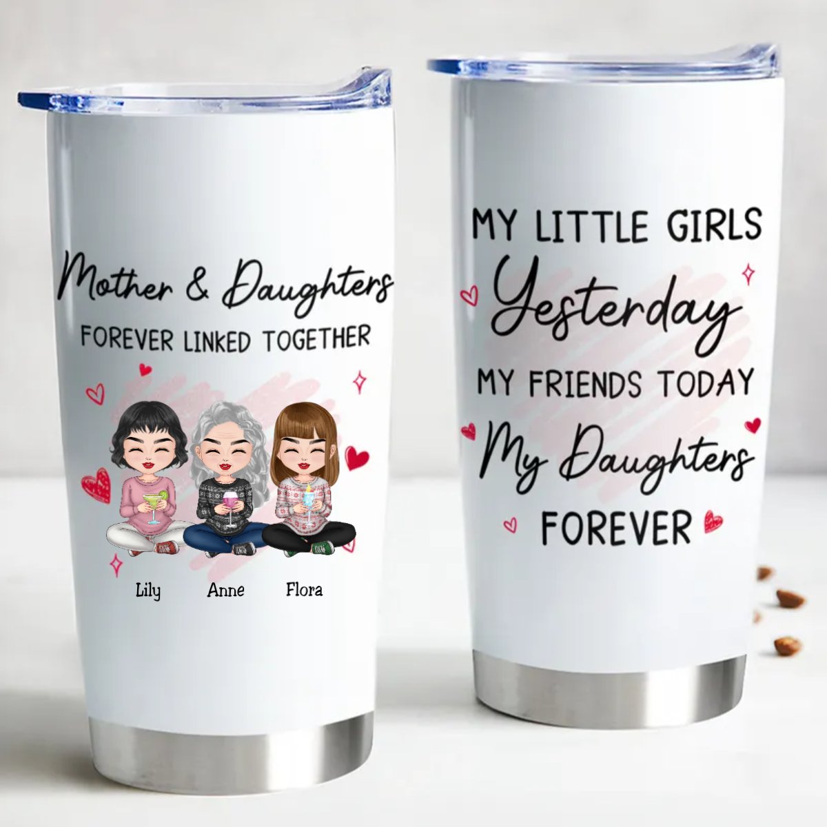 Linked Hearts Mother-Daughter Personalized Tumbler - 20oz