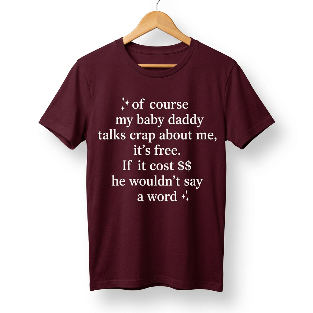 T-shirt « Of Course My Baby Daddy Talks Crap About Me » — Haut humoristique et sarcastique pour femme