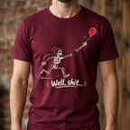 Funny Skeleton T-Shirt – "Well, Shit..." Floating Arm Red Balloon Tee