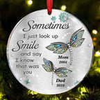Memorial - Sometimes I Just Look Up Smile Memory Dragonfly - Personalized Circle Ornament