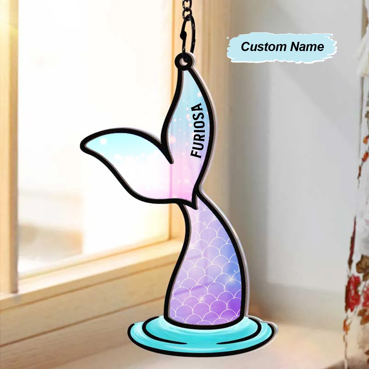 Mermaid Salty Lil' Beach - Personalized Window Hanging Suncatcher Ornament