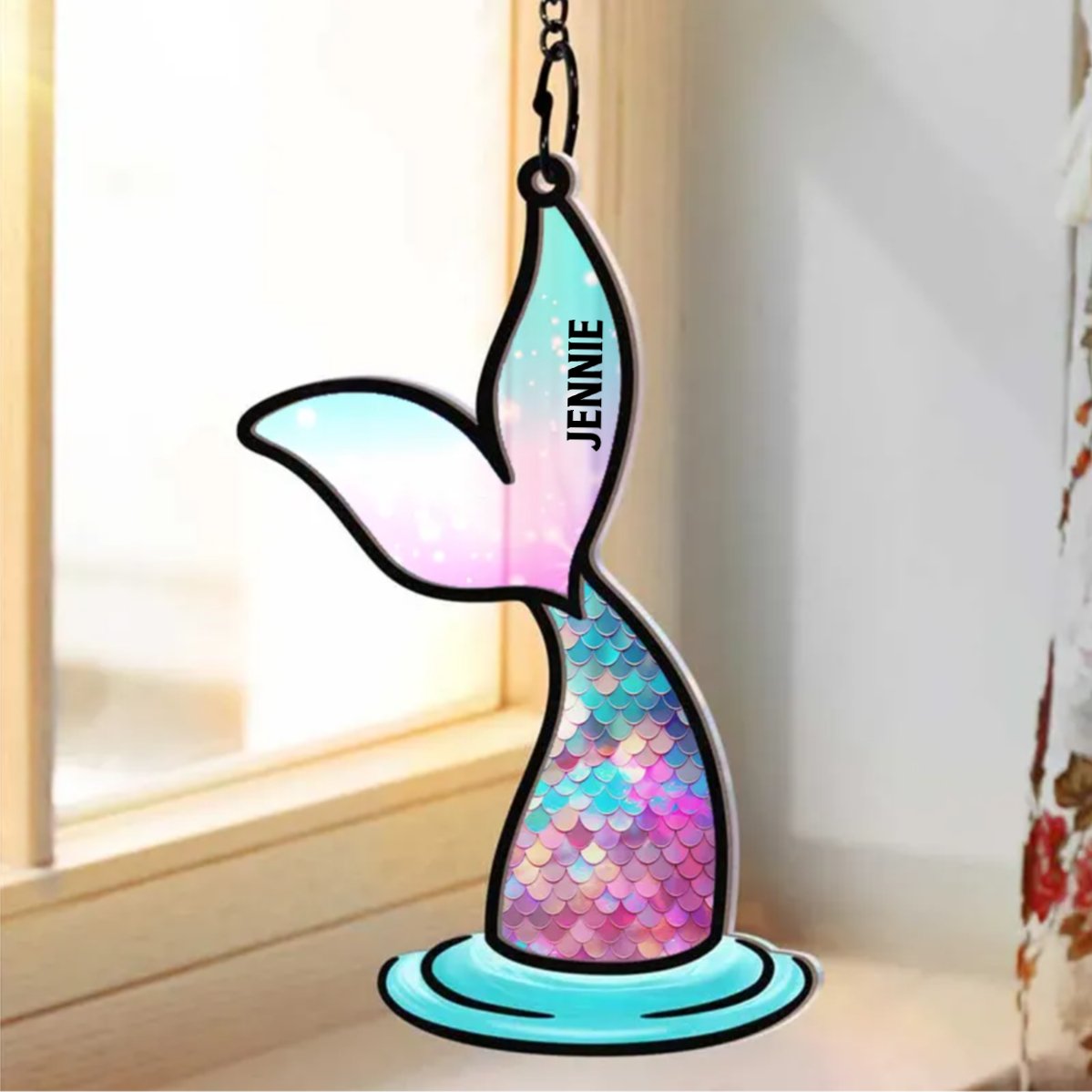 Mermaid Salty Lil' Beach - Personalized Window Hanging Suncatcher Ornament