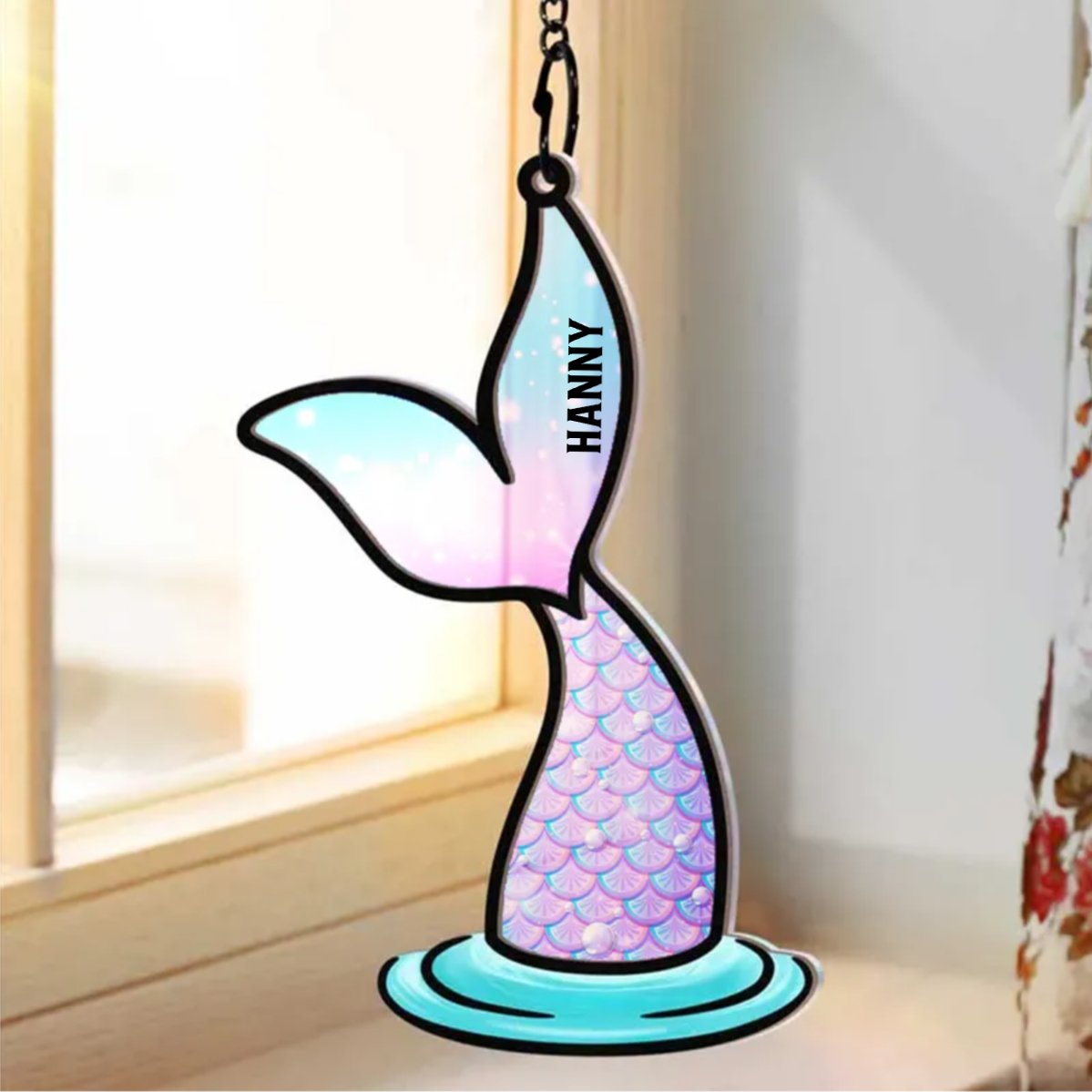 Mermaid Salty Lil' Beach - Personalized Window Hanging Suncatcher Ornament