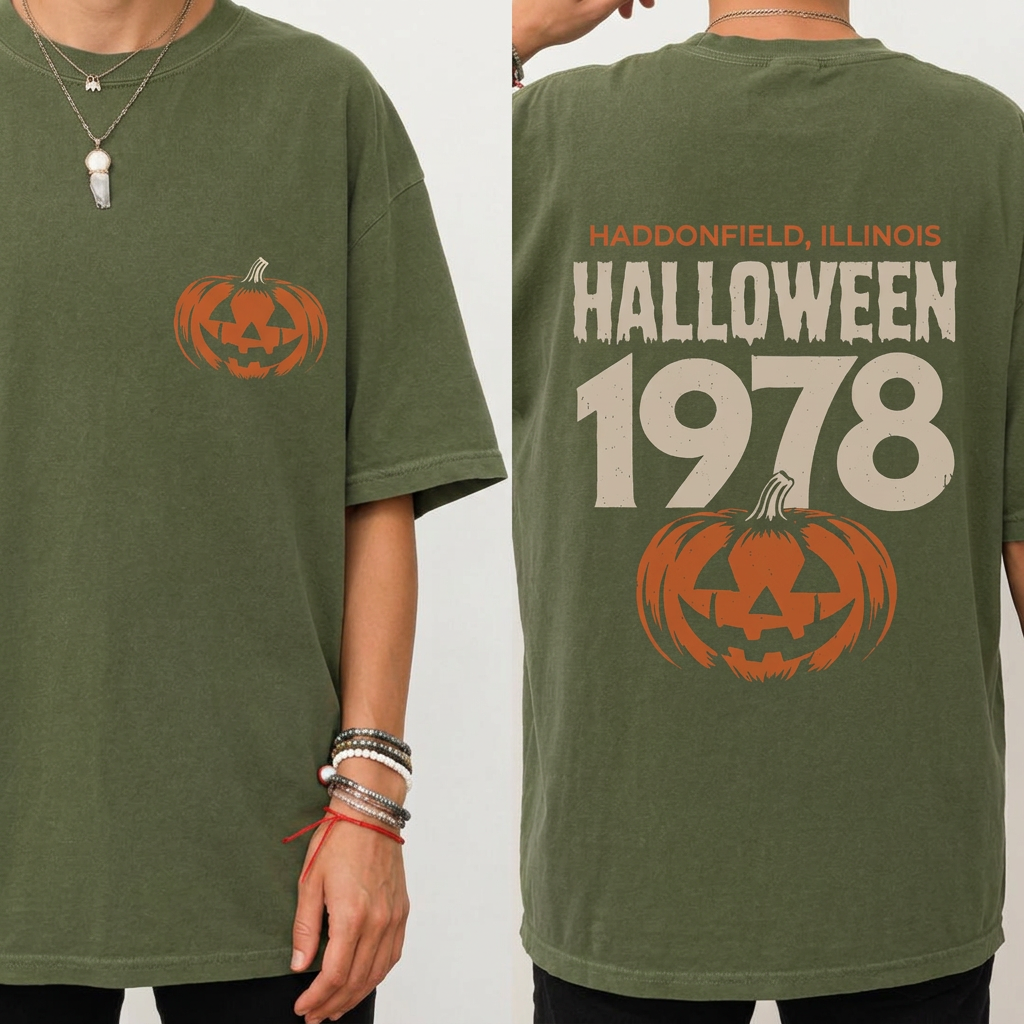Vintage Halloween 1978 T-Shirt – Haddonfield Illinois Pumpkin Oversized Tee