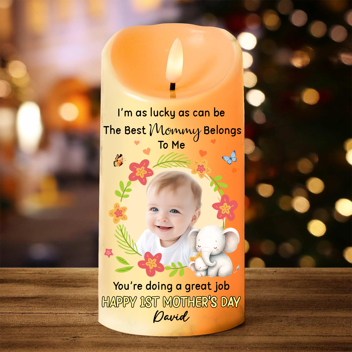 Custom Photo I'm As Lucky As Can Be The Best Mommy Belongs To Me - Personalized Flameless LED Candle