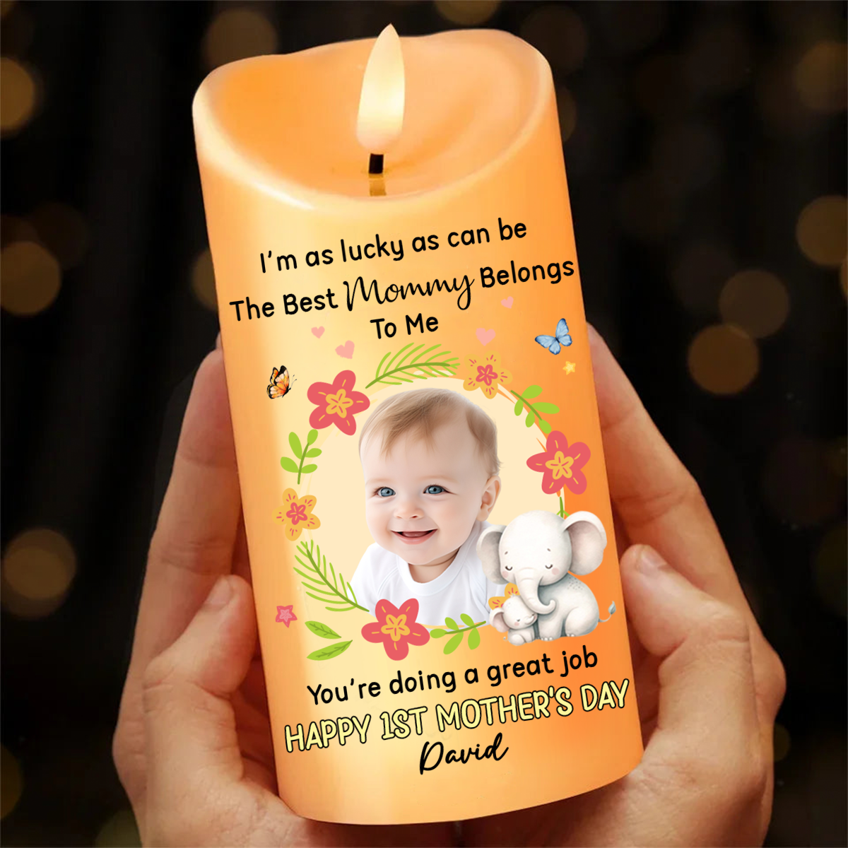 Custom Photo I'm As Lucky As Can Be The Best Mommy Belongs To Me - Personalized Flameless LED Candle
