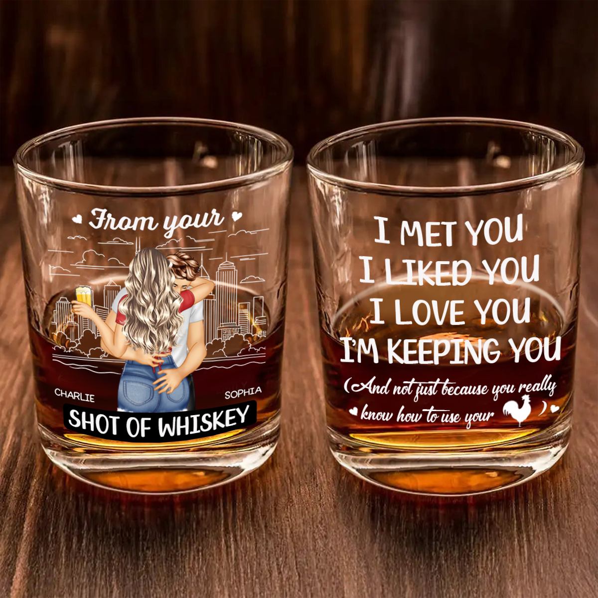 Je t'ai rencontré, je t'ai apprécié, je t'aime, je te garde - Verre à whisky personnalisé