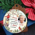 Ornement en acrylique rond personnalisé - Photo souvenir « Quelqu'un que nous aimons est au ciel »