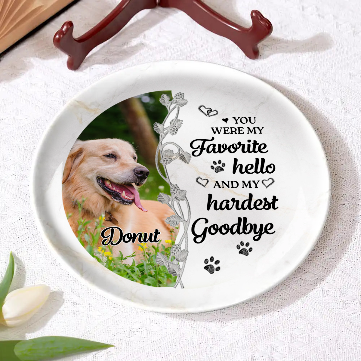 Assiette en céramique personnalisée - Souvenir photo personnalisé « Tu étais mon plus beau bonjour et mon plus dur adieu »