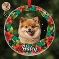 Couronne de Noël personnalisée avec photo du visage de votre animal (chien/chat) - Décoration commémorative ronde en verre