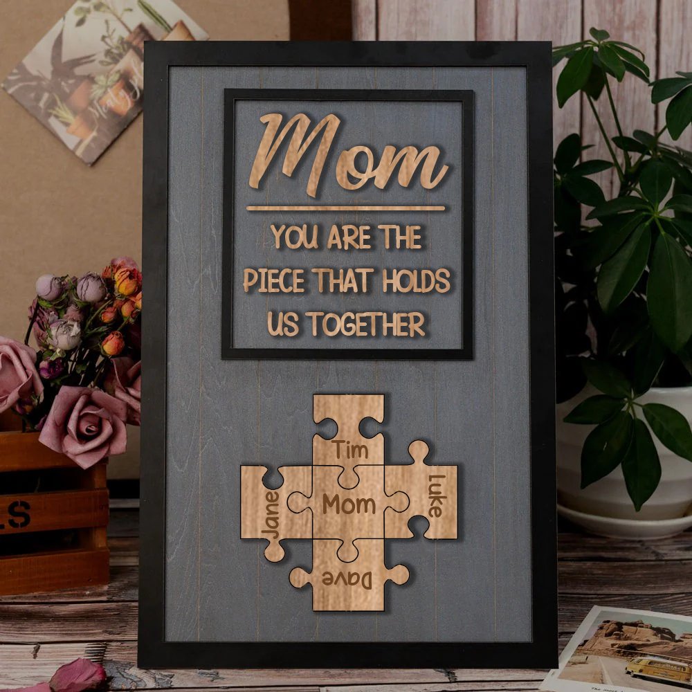 Mom Puzzle Sign Customized Gift For Mother's Day -  Personalized 2-Layered Wooden Plaque
