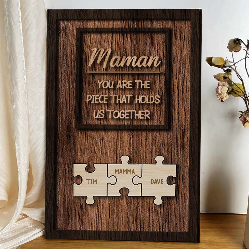 Mom Puzzle Sign Customized Gift For Mother's Day -  Personalized 2-Layered Wooden Plaque