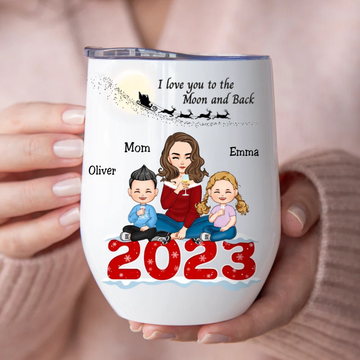 Mother - I Love You To The Moon And Back - Personalized Wine Tumbler (NV)